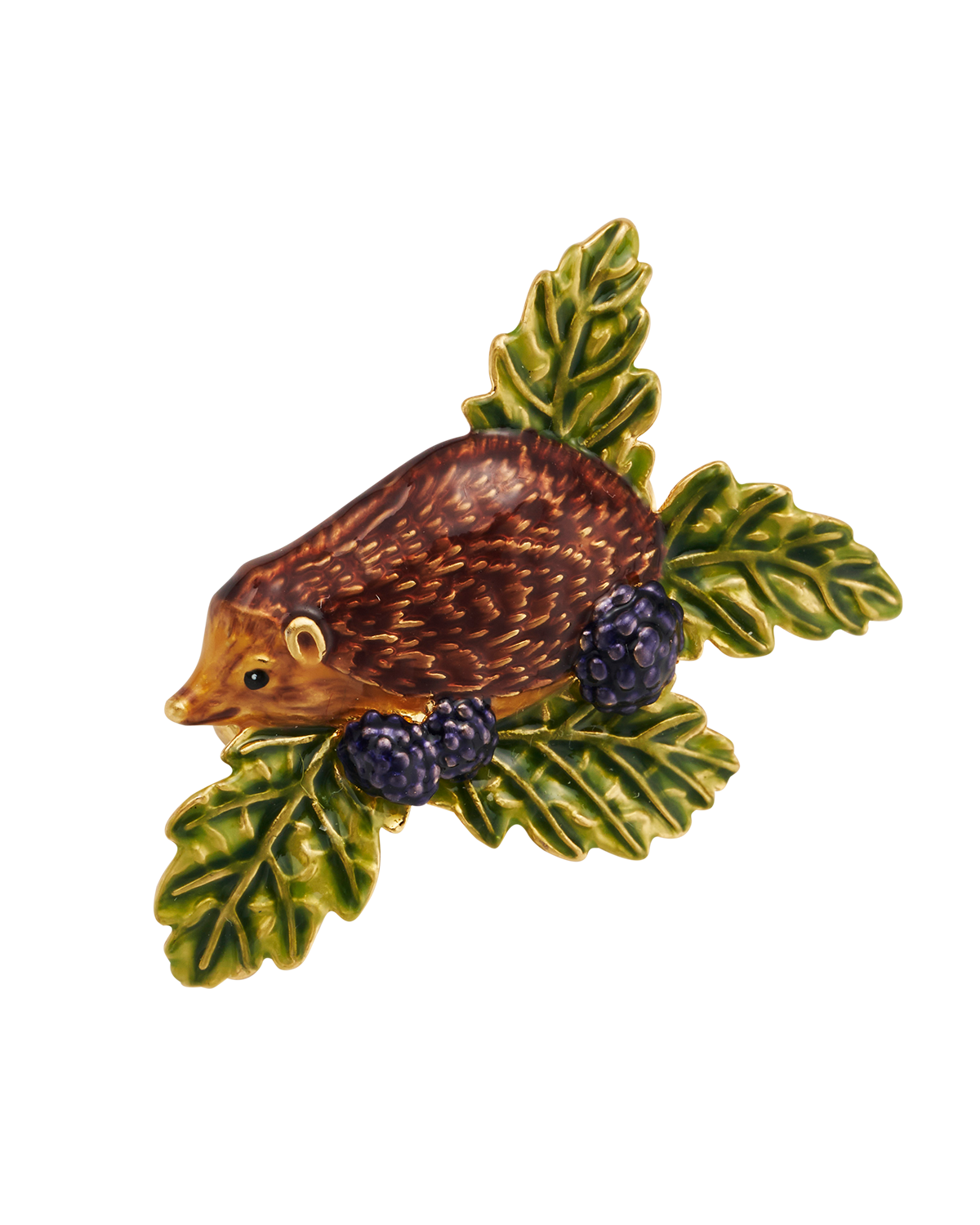 Hedgehog & Blackberry Brooch in Gold