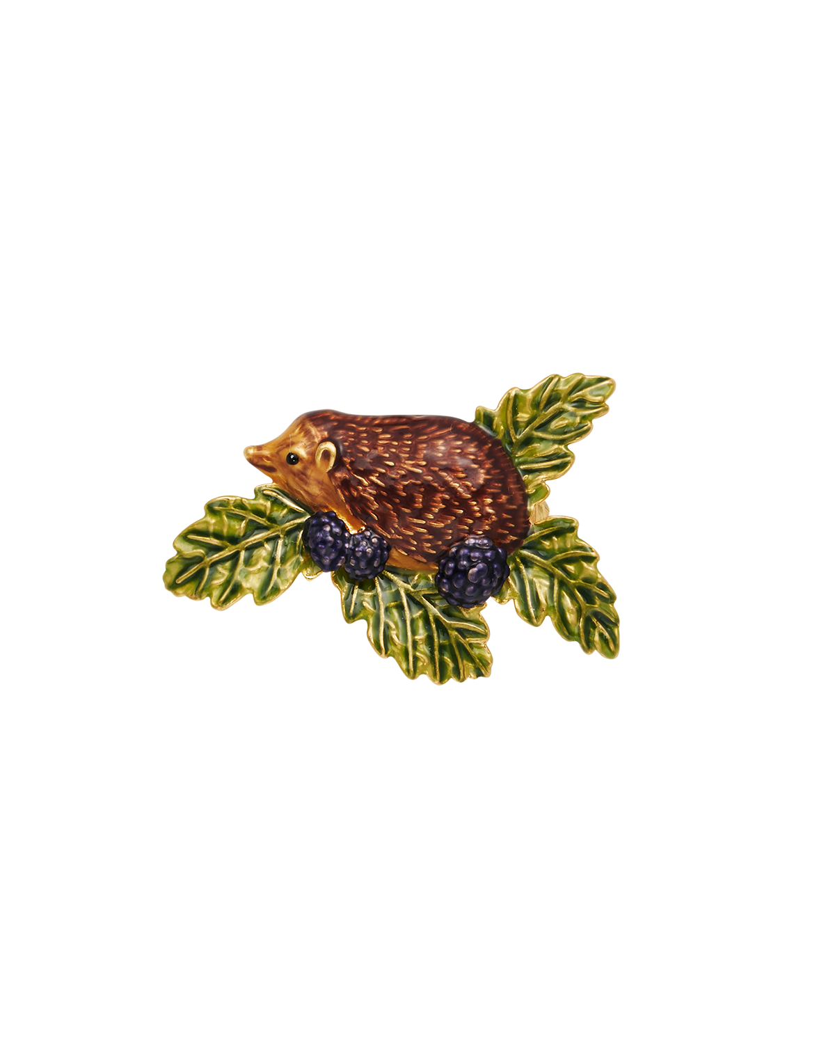 Hedgehog & Blackberry Brooch in Gold