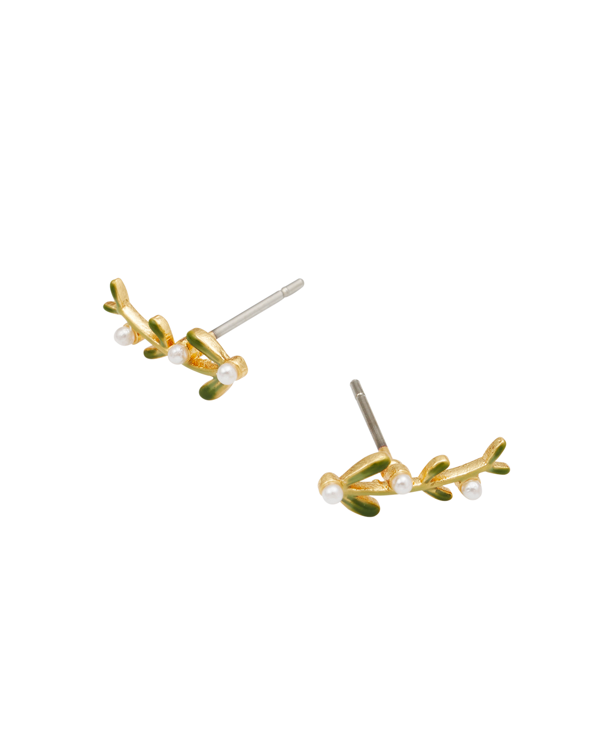 Niva Mistletoe & Pearl Climber Earrings in Gold