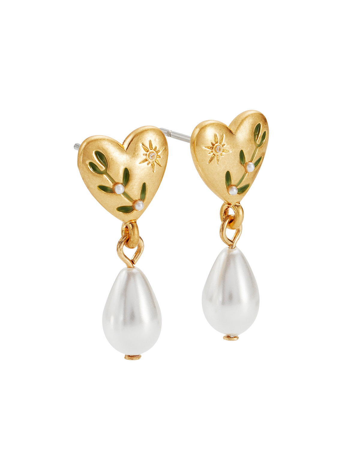 Niva Mistletoe & Pearl Earrings in Gold