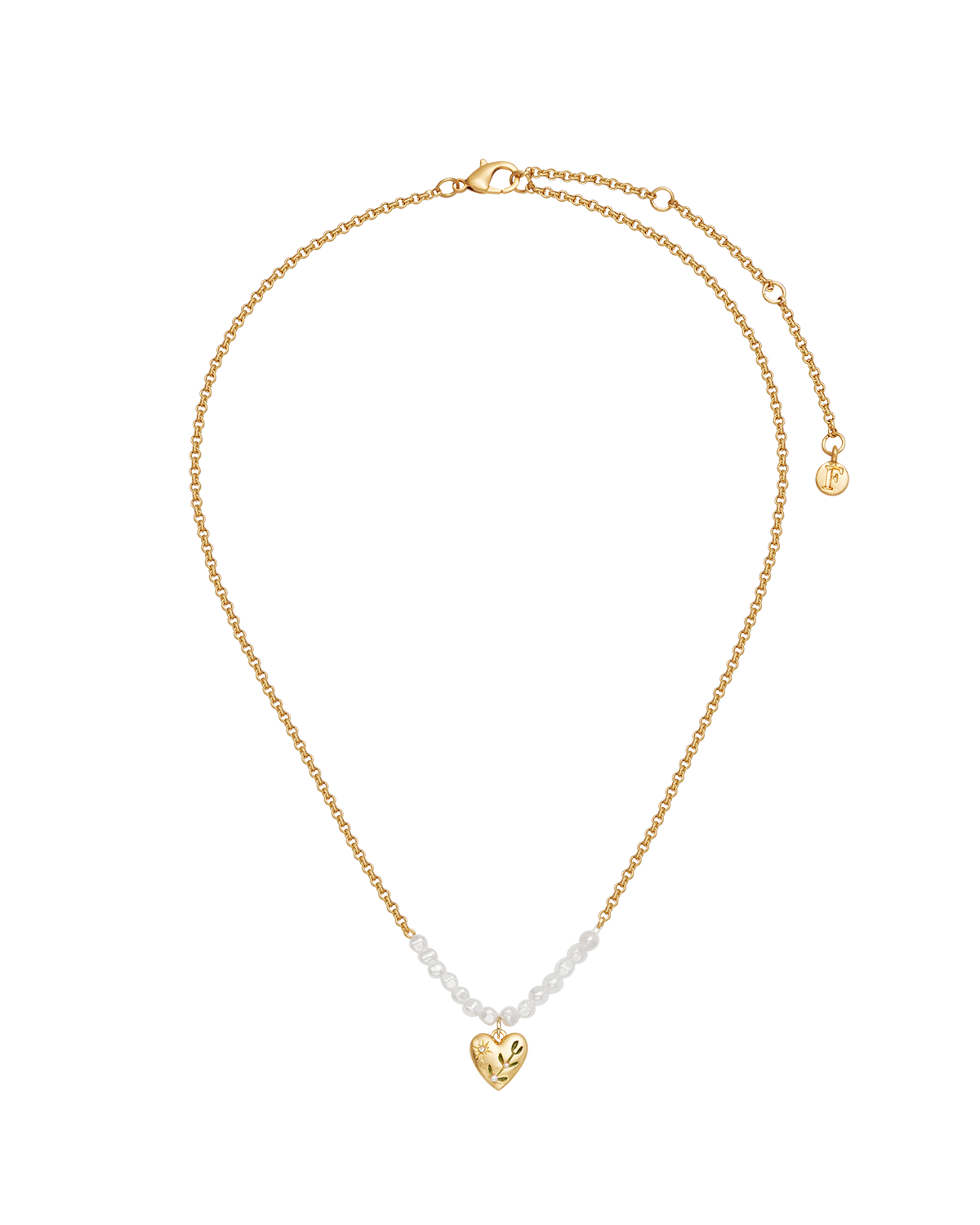 Niva Mistletoe Heart & Pearl Necklace in Gold