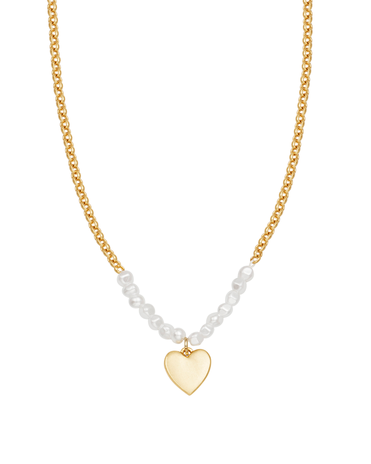 Niva Mistletoe Heart & Pearl Necklace in Gold