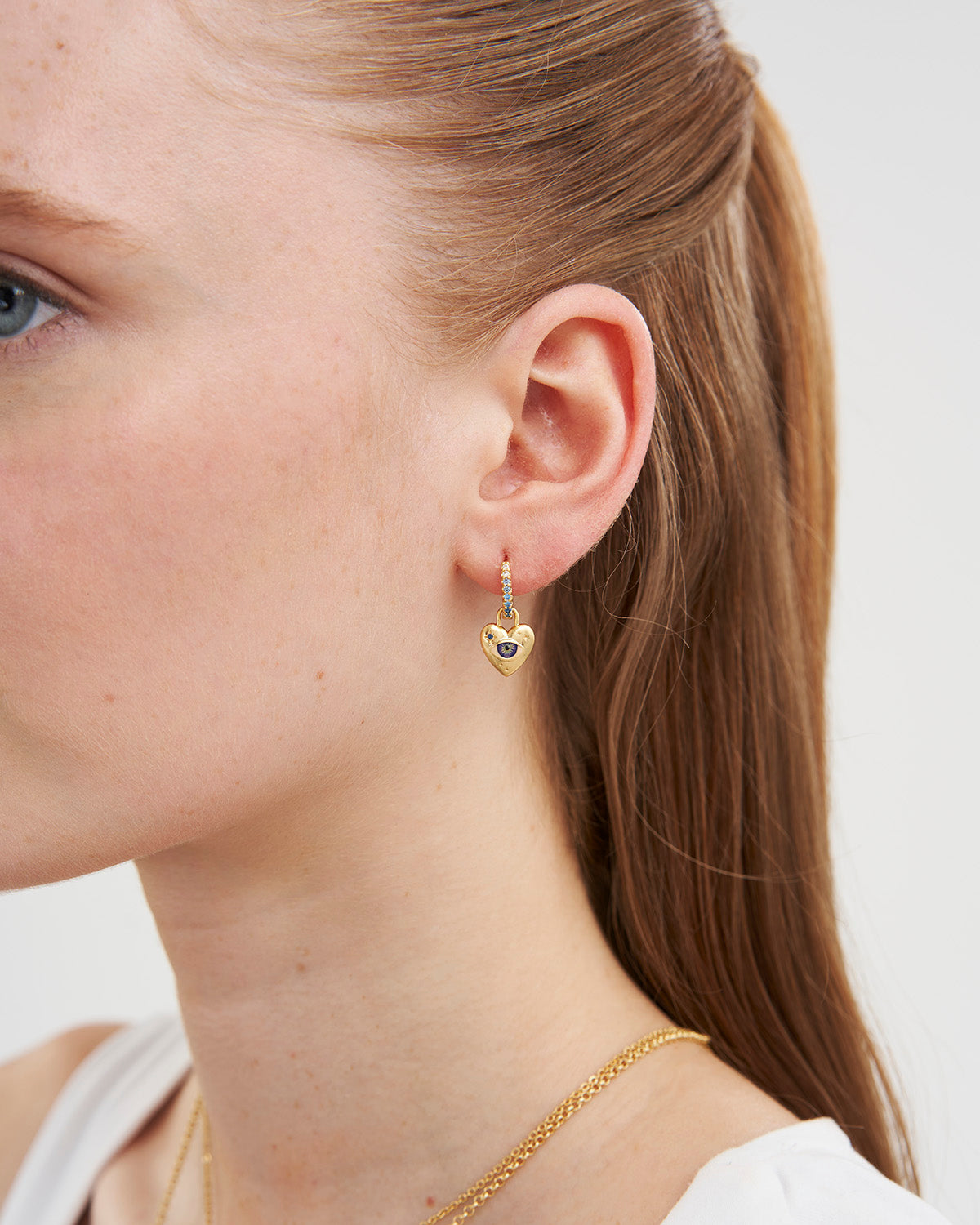 Talisman Eye & Heart Charm Huggie Earrings in Gold