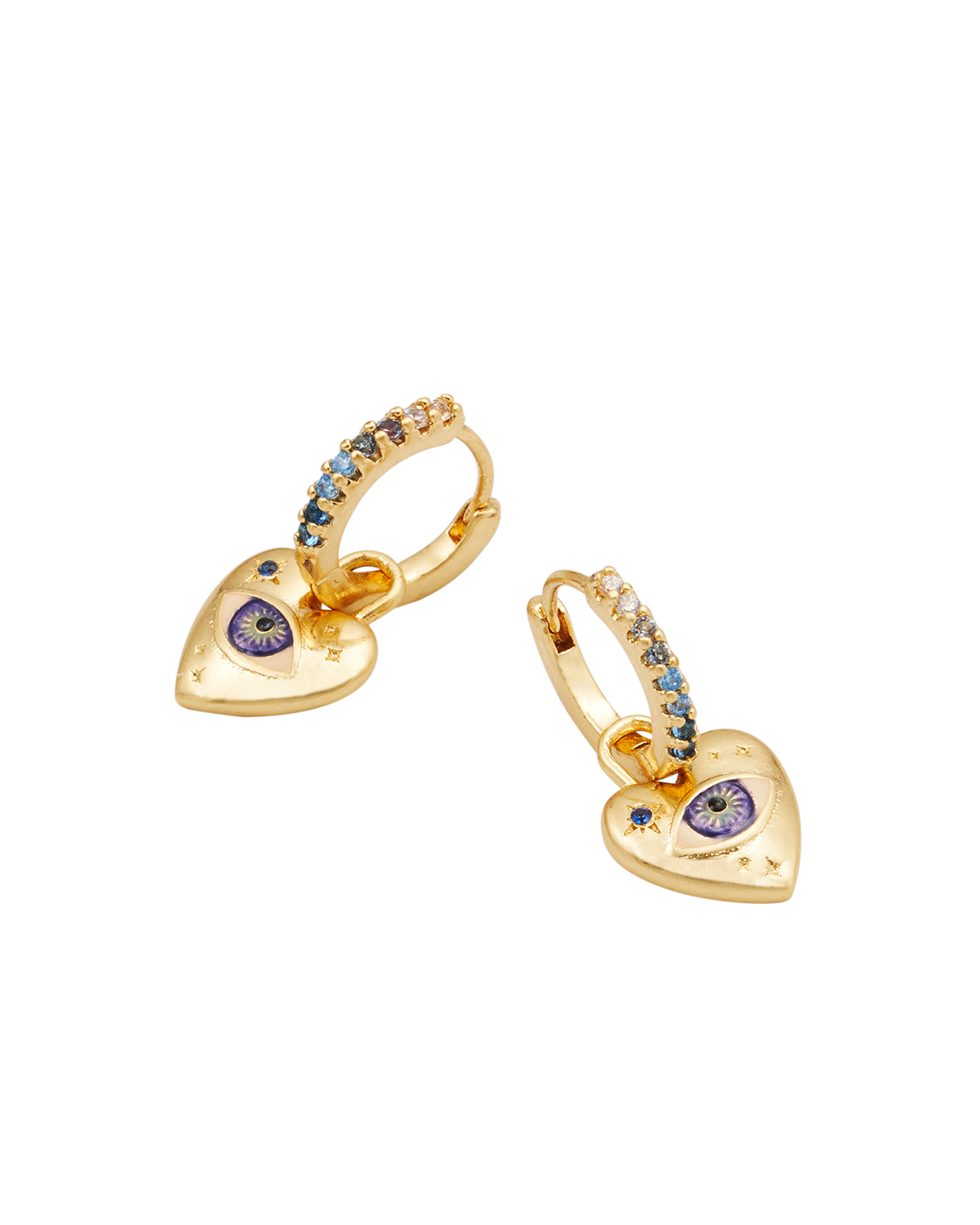Talisman Eye & Heart Charm Huggie Earrings in Gold