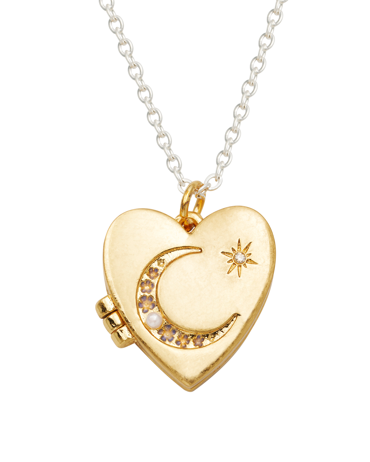 Selene Moon & Periwinkle Locket Necklace in Gold