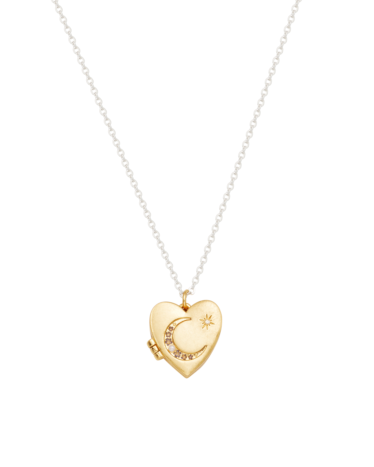 Selene Moon & Periwinkle Locket Necklace in Gold