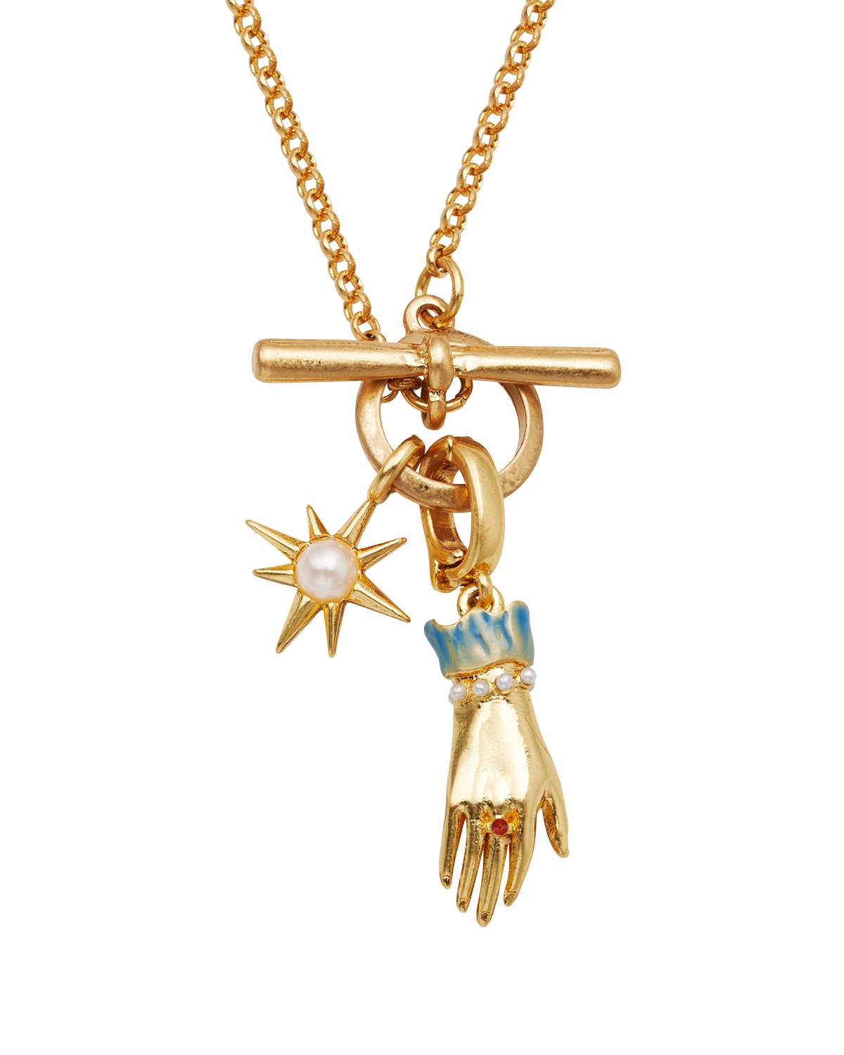 Palm Of Your Hand Pearl Toggle Necklace in Gold