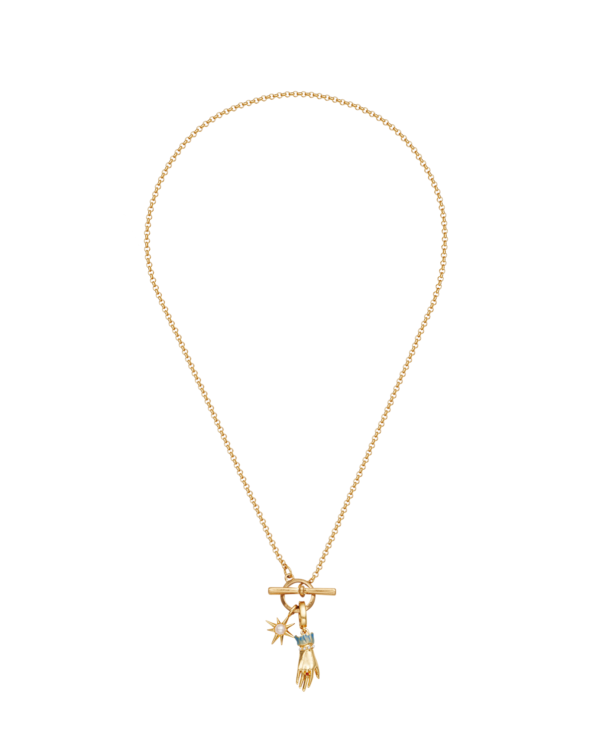 Palm Of Your Hand Pearl Toggle Necklace in Gold