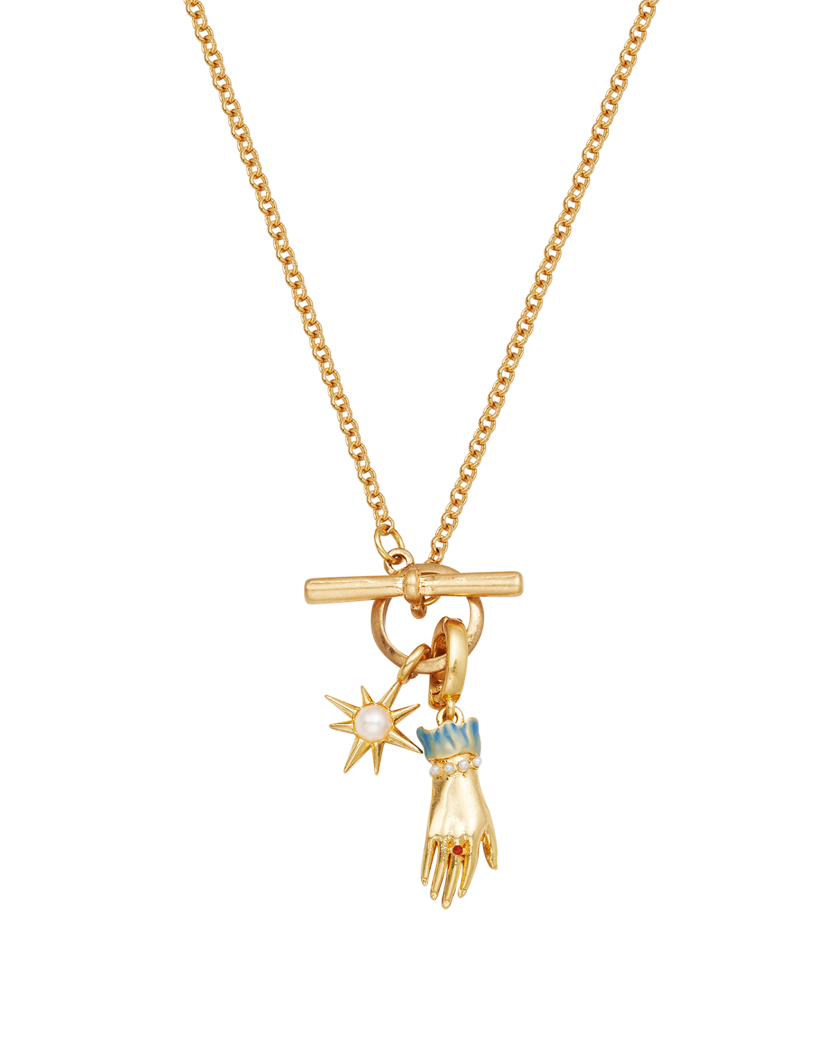 Palm Of Your Hand Pearl Toggle Necklace in Gold