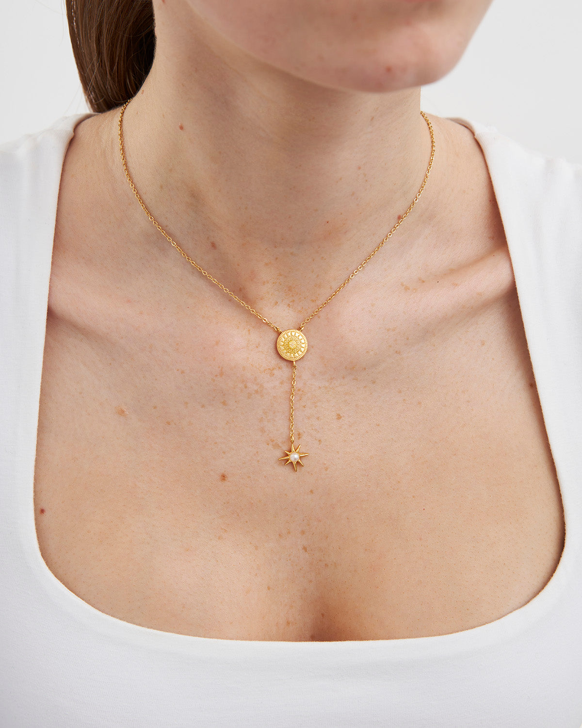 Sun Lariat Necklace in Gold