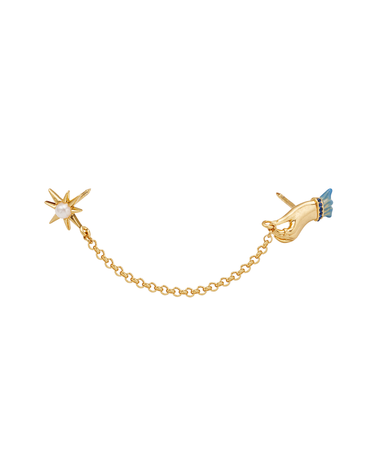 Palm Of Your Hand Pearl Chain Collar Brooch in Gold