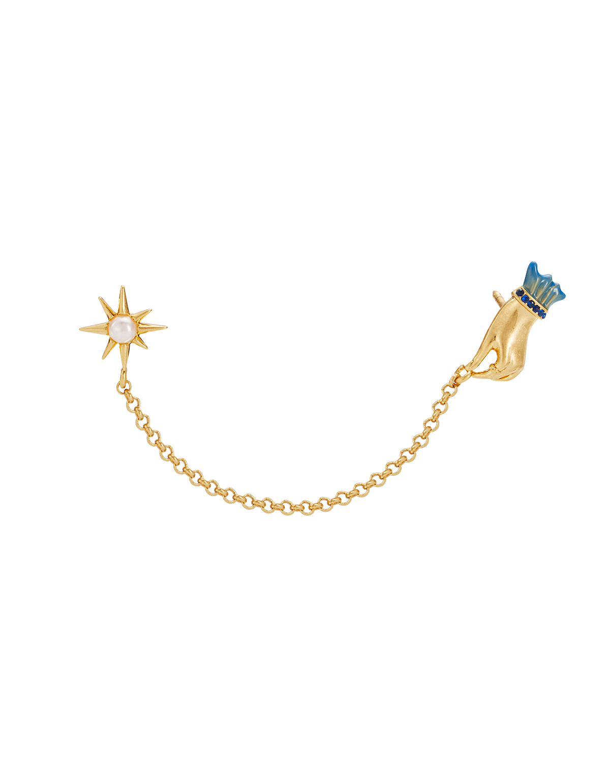 Palm Of Your Hand Pearl Chain Collar Brooch in Gold