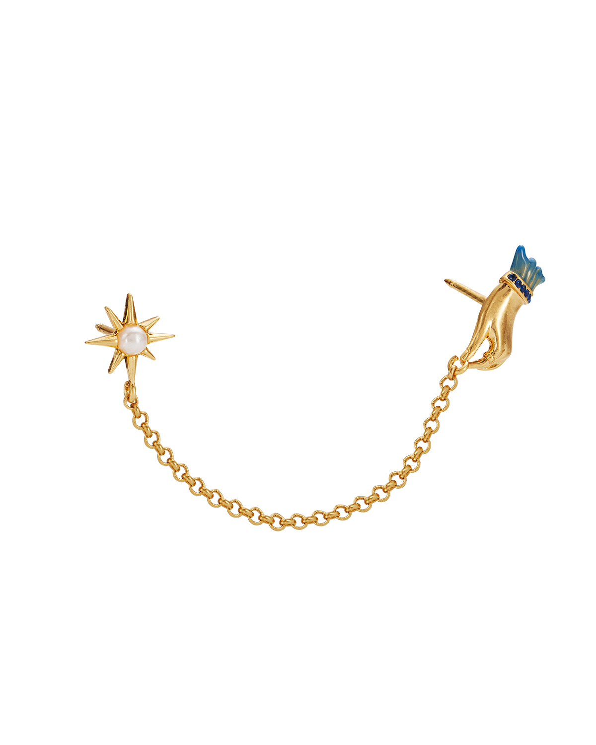 Palm Of Your Hand Pearl Chain Collar Brooch in Gold