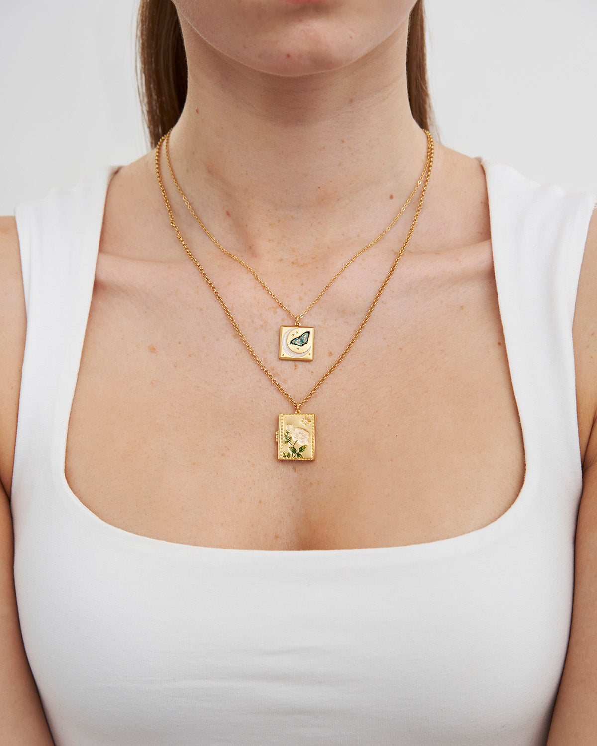 White English Rose Locket Necklace in Gold