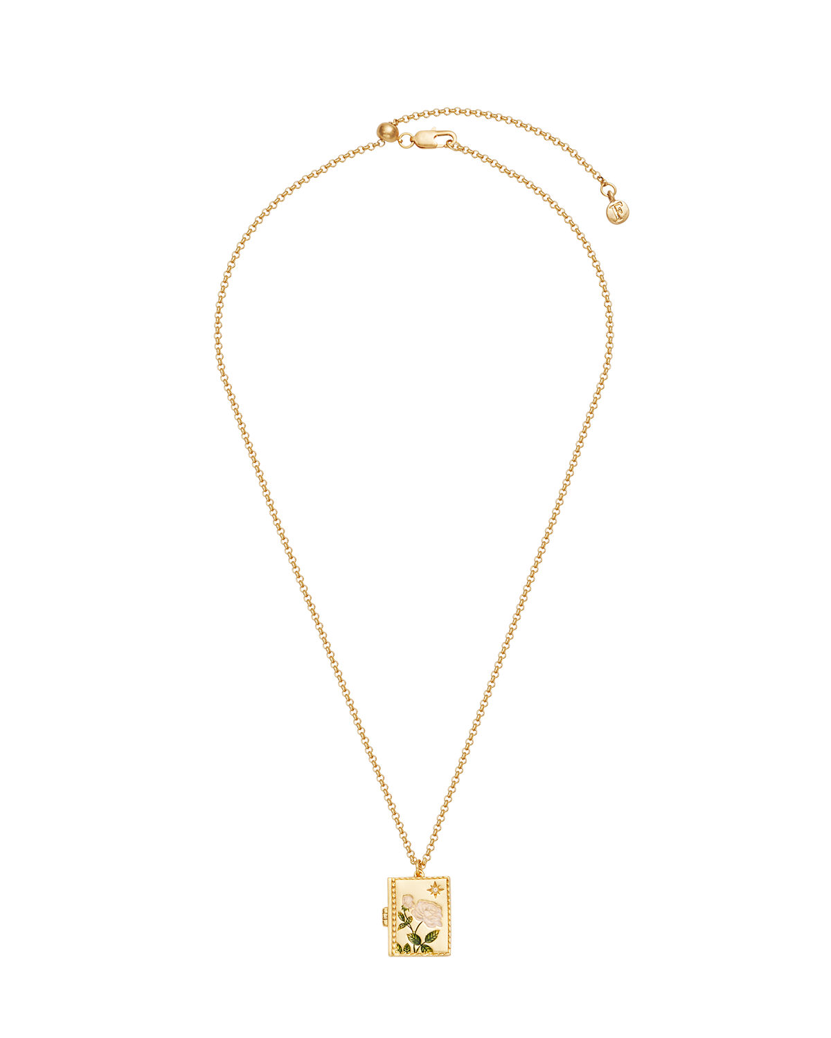 White English Rose Locket Necklace in Gold
