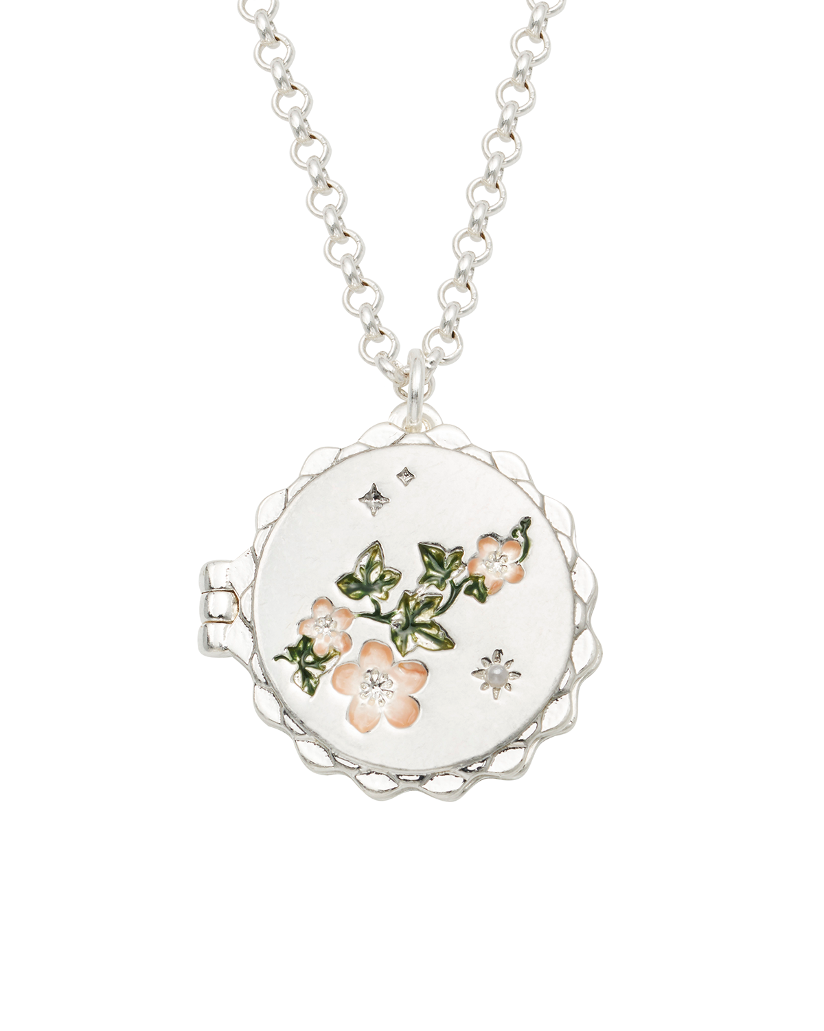 Ivy Blossom Locket Necklace in Silver