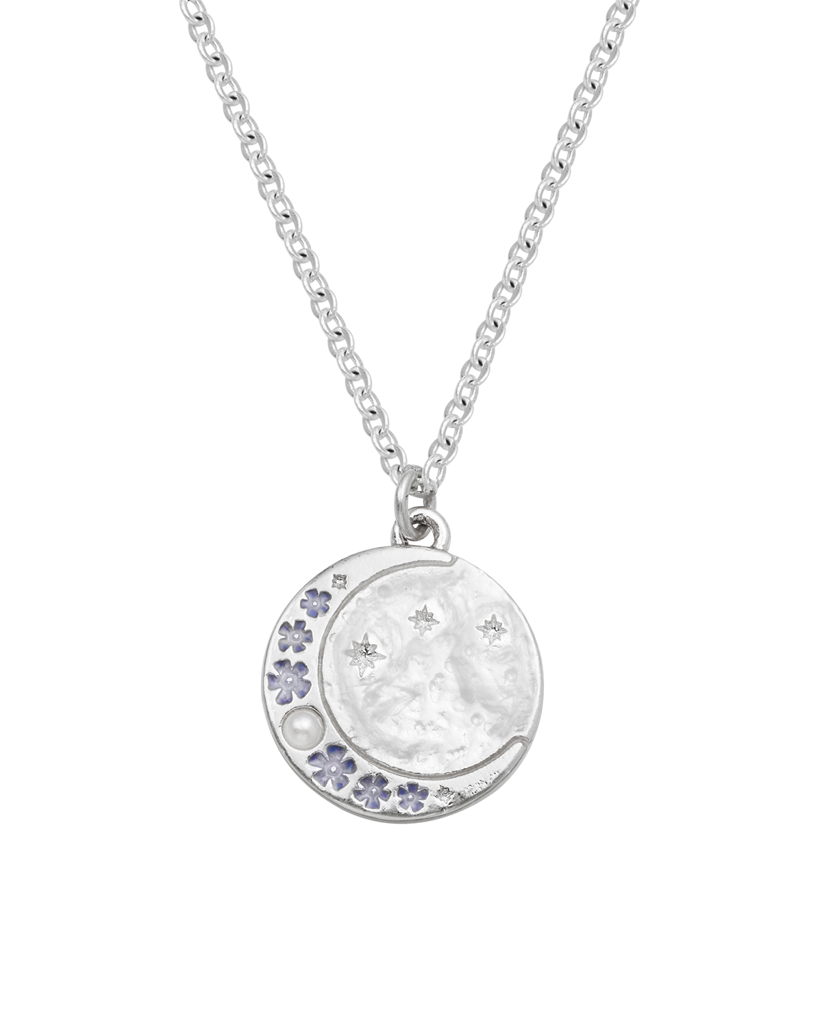 Selene Moon & Periwinkle Necklace in Silver