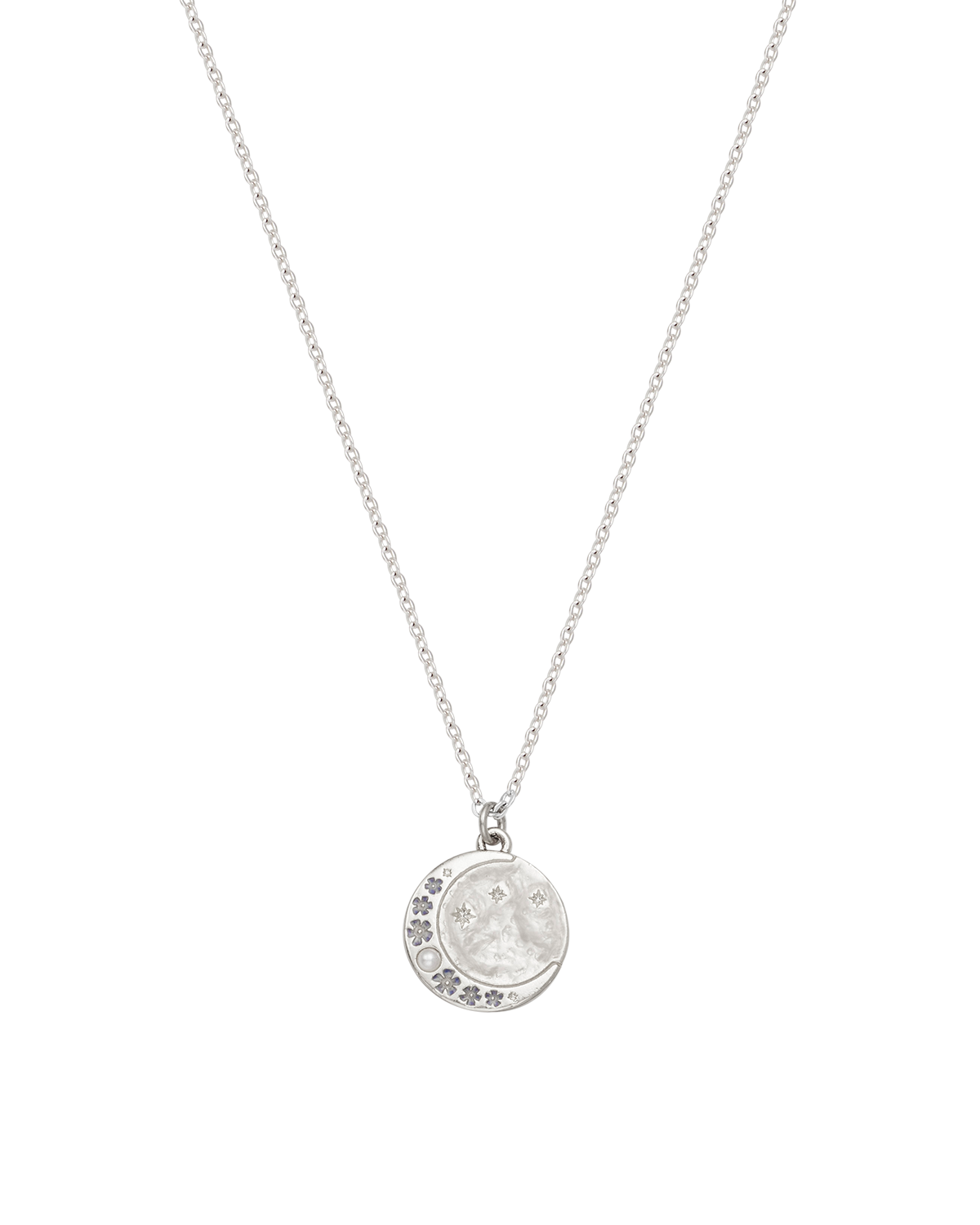 Selene Moon & Periwinkle Necklace in Silver