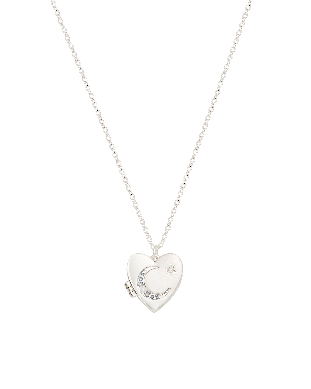 Selene Moon & Periwinkle Locket Necklace in Silver
