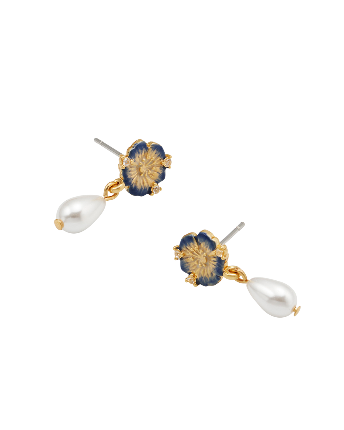 Larkspur & Pearl Drop Earrings in Gold