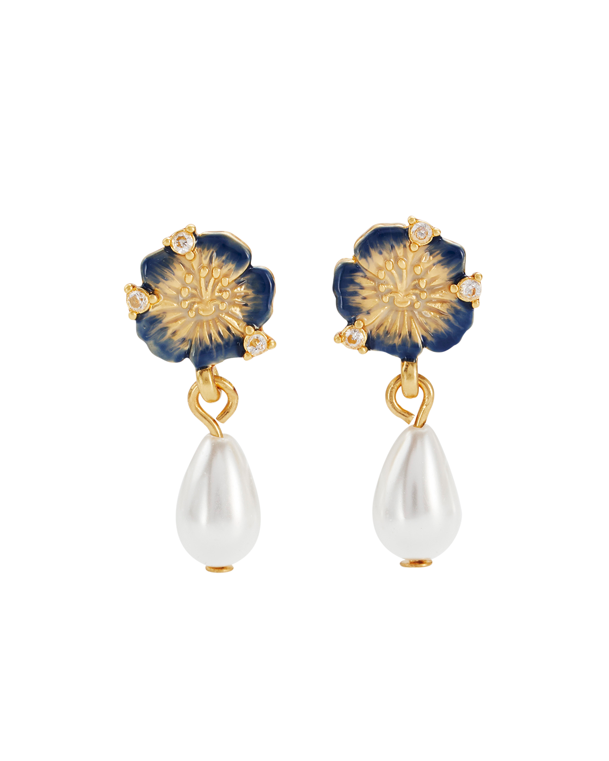 Larkspur & Pearl Drop Earrings in Gold