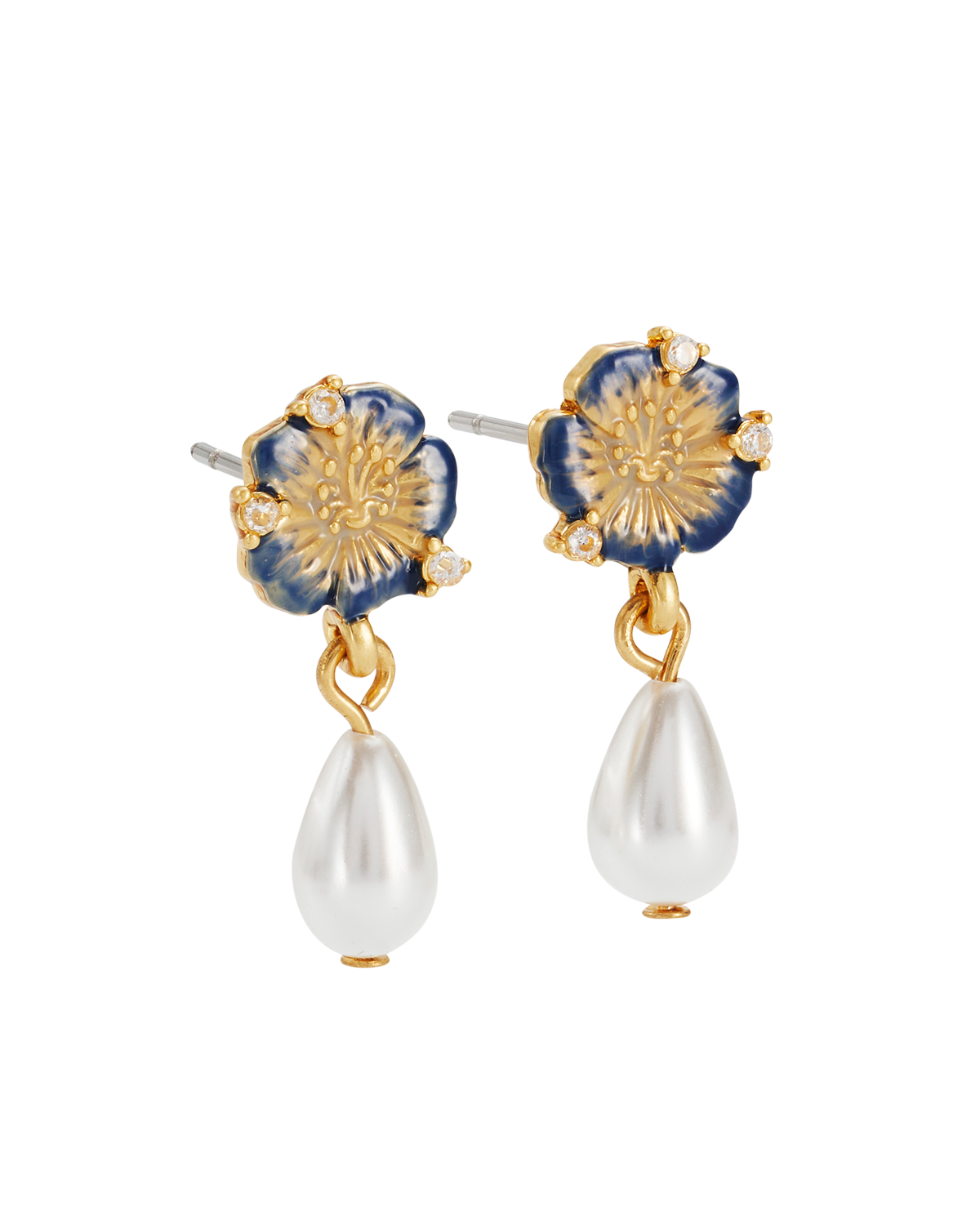 Larkspur & Pearl Drop Earrings in Gold