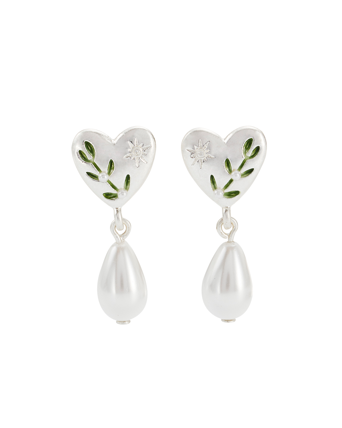 Niva Mistletoe & Pearl Earrings in Silver