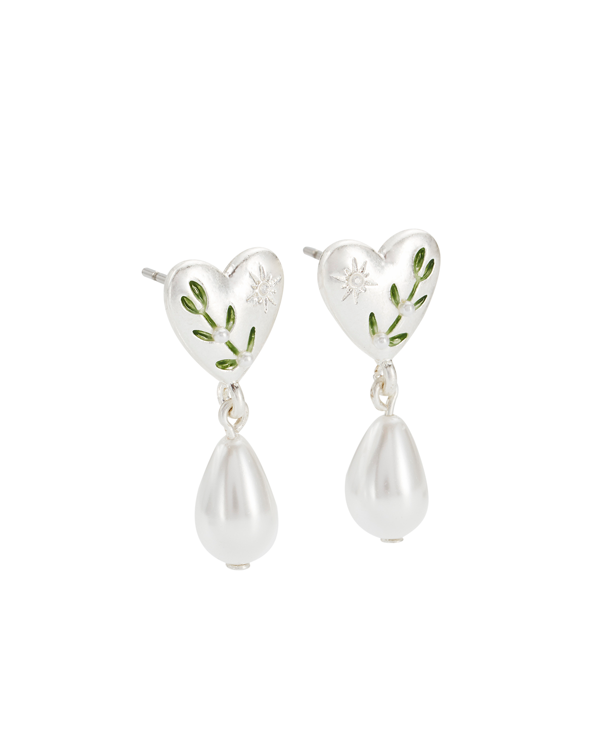 Niva Mistletoe & Pearl Earrings in Silver