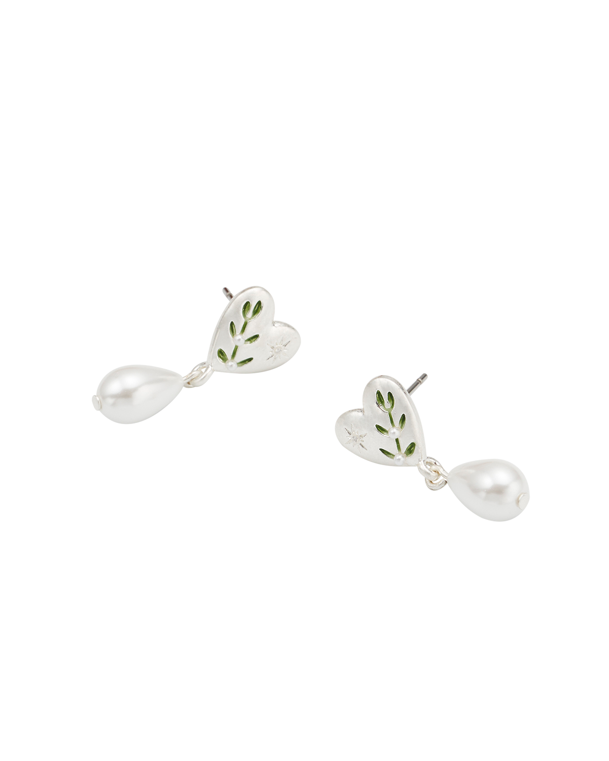 Niva Mistletoe & Pearl Earrings in Silver