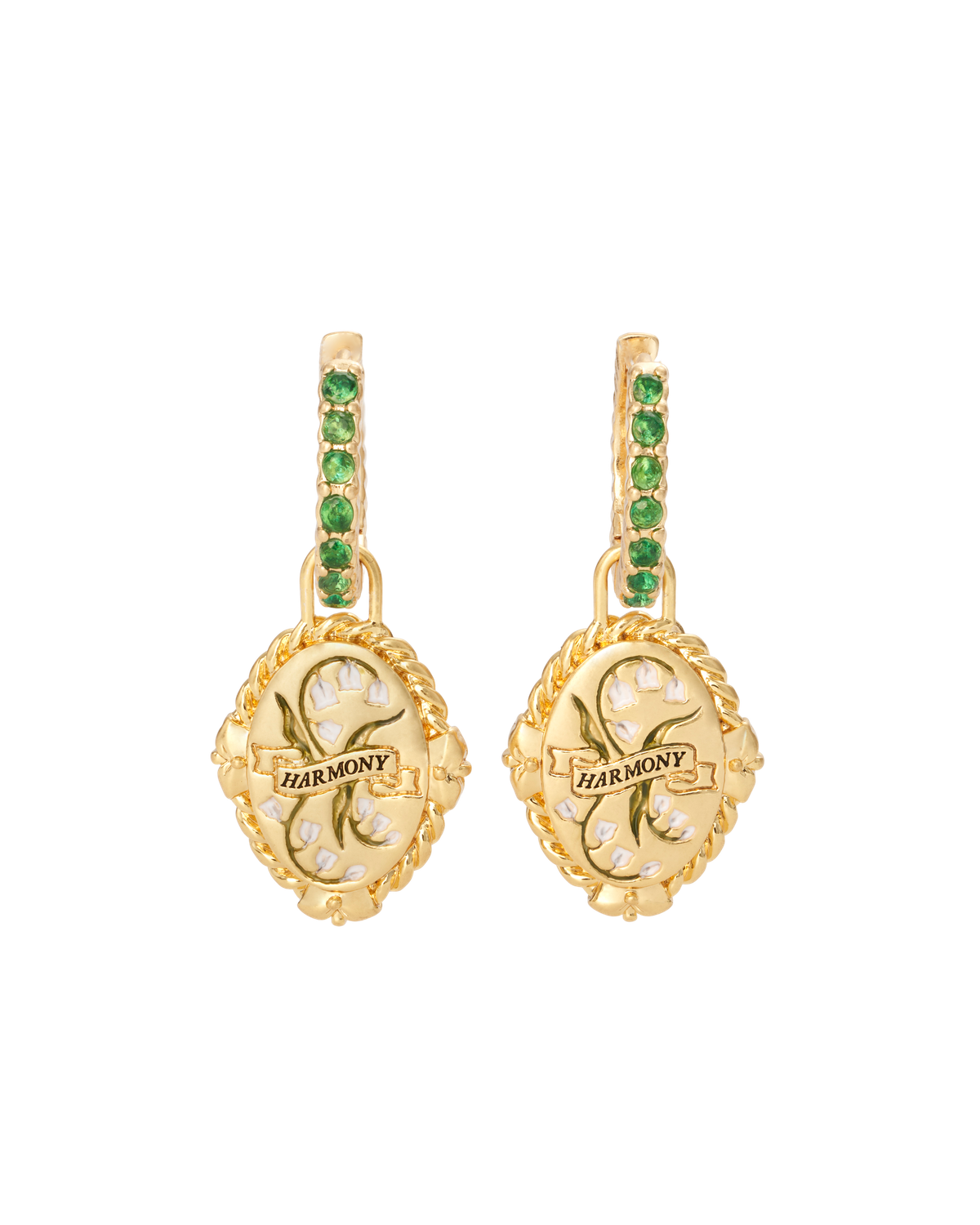 May Birthstone Lily of the Valley Huggie Earrings