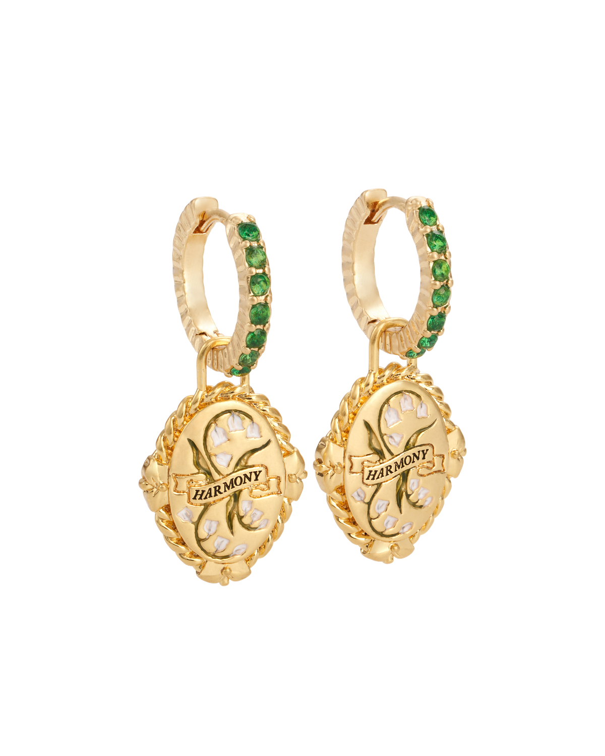 May Birthstone Lily of the Valley Huggie Earrings