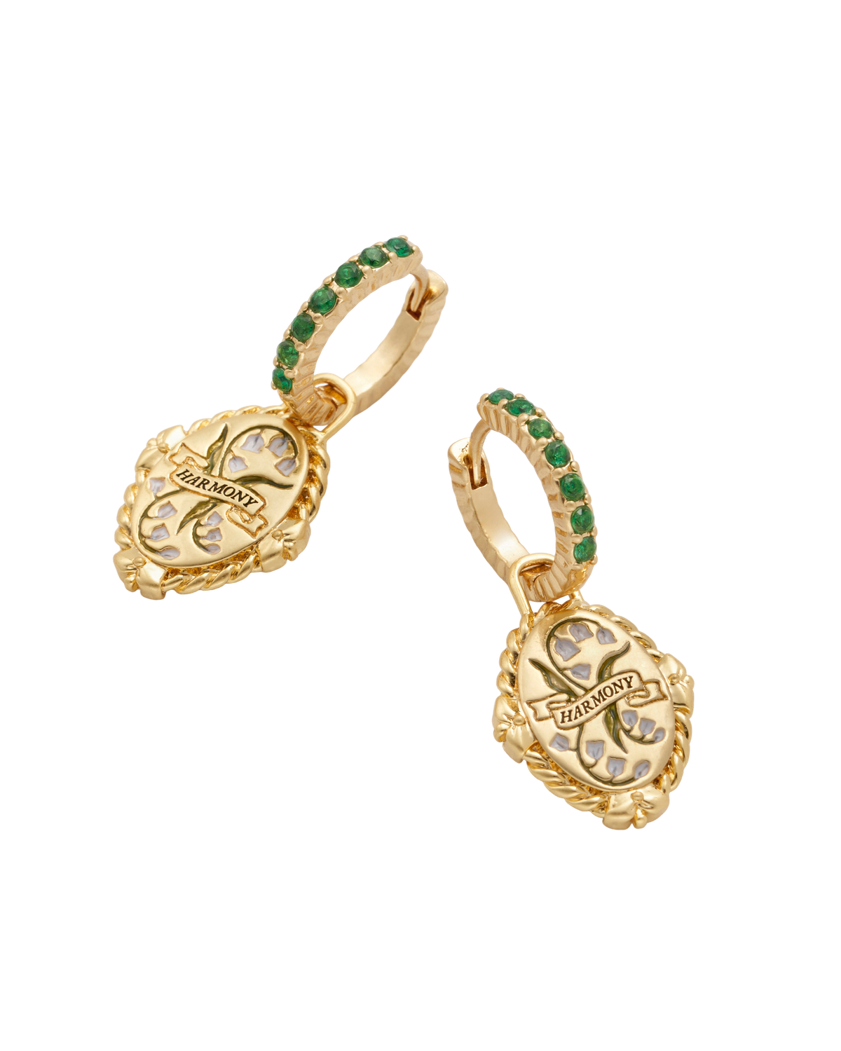 May Birthstone Lily of the Valley Huggie Earrings