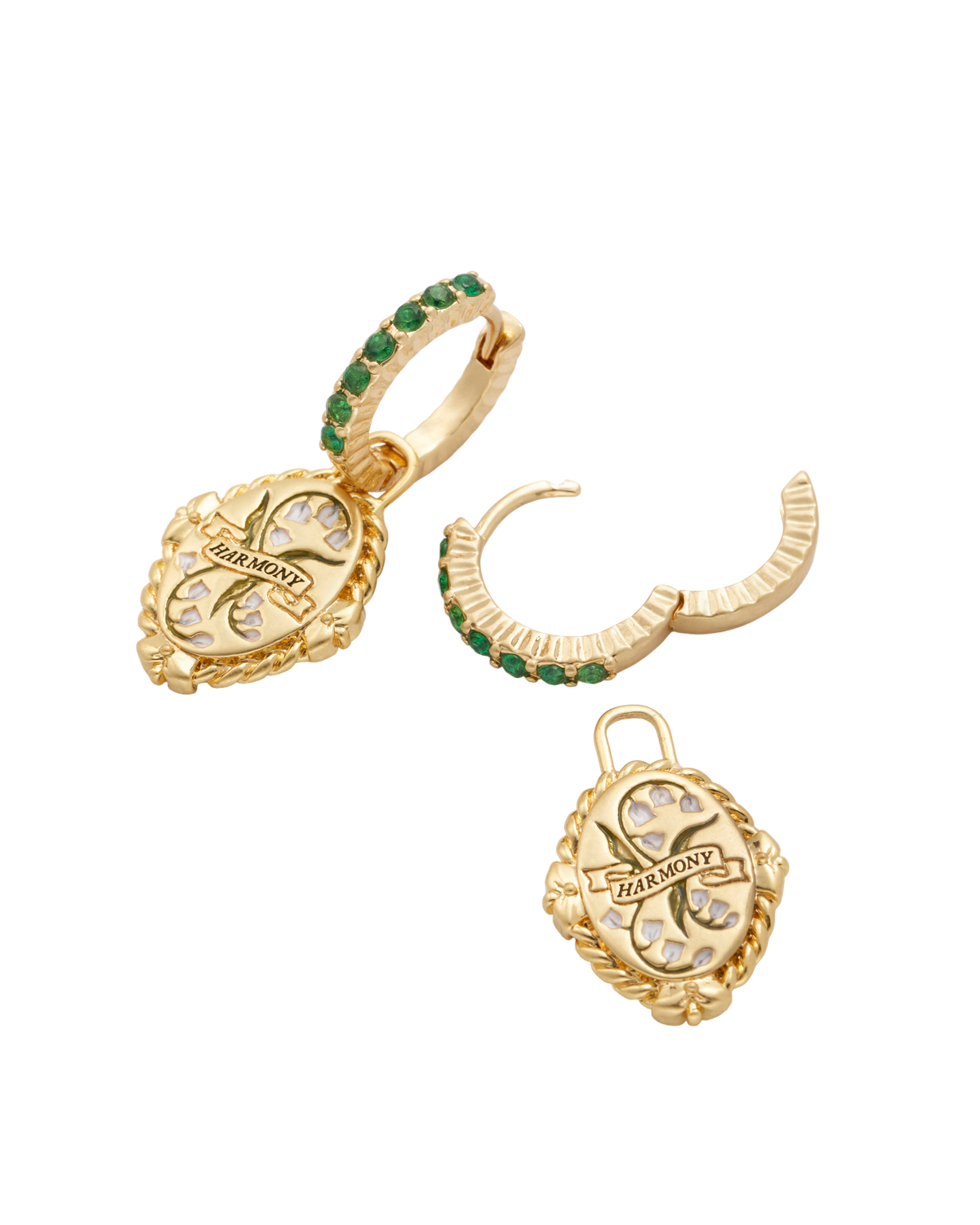 May Birthstone Lily of the Valley Huggie Earrings