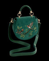 Robin Love Embroidered Saddle Bag Fern Green Velvet