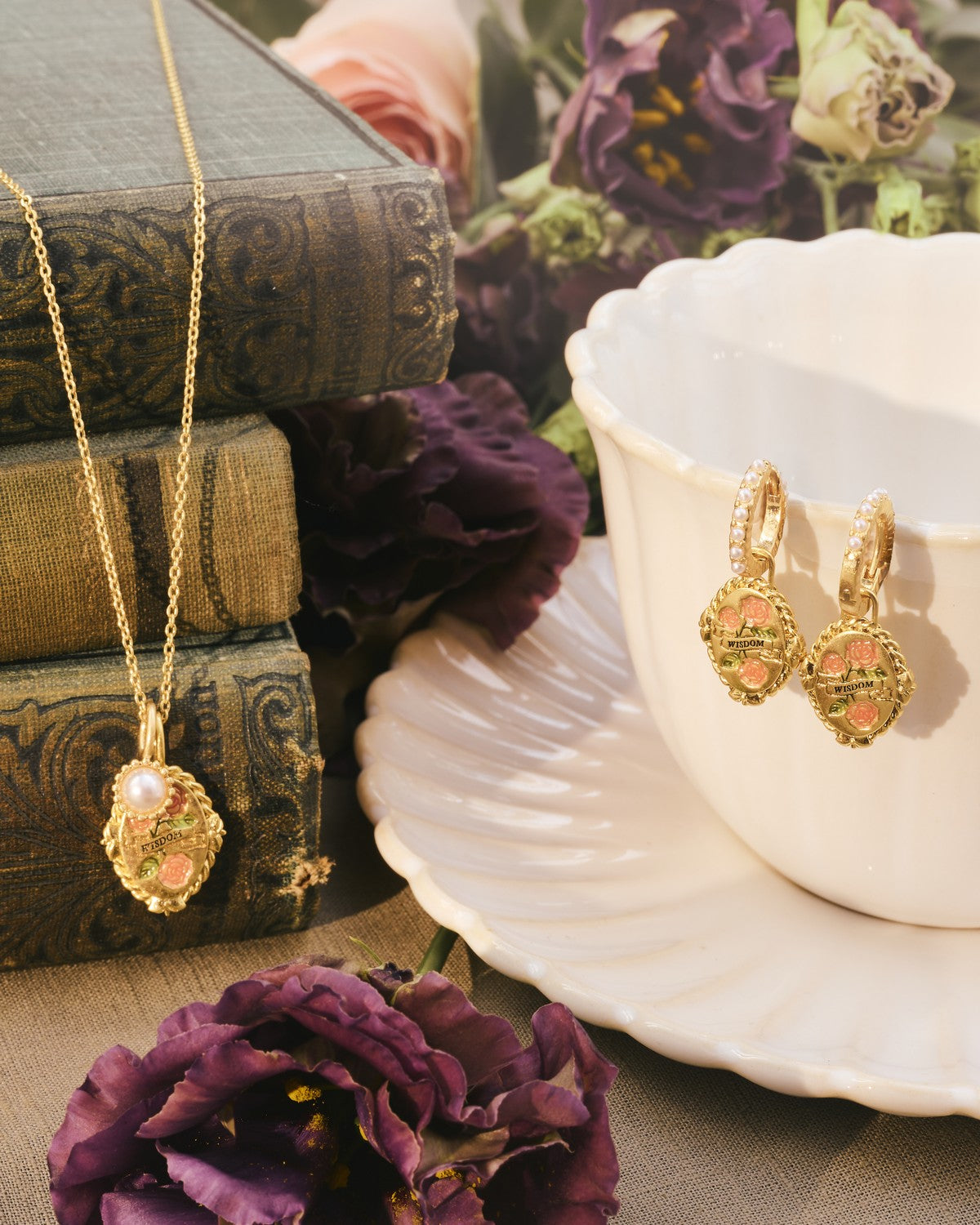 June Birthstone necklace and huggie earrings
