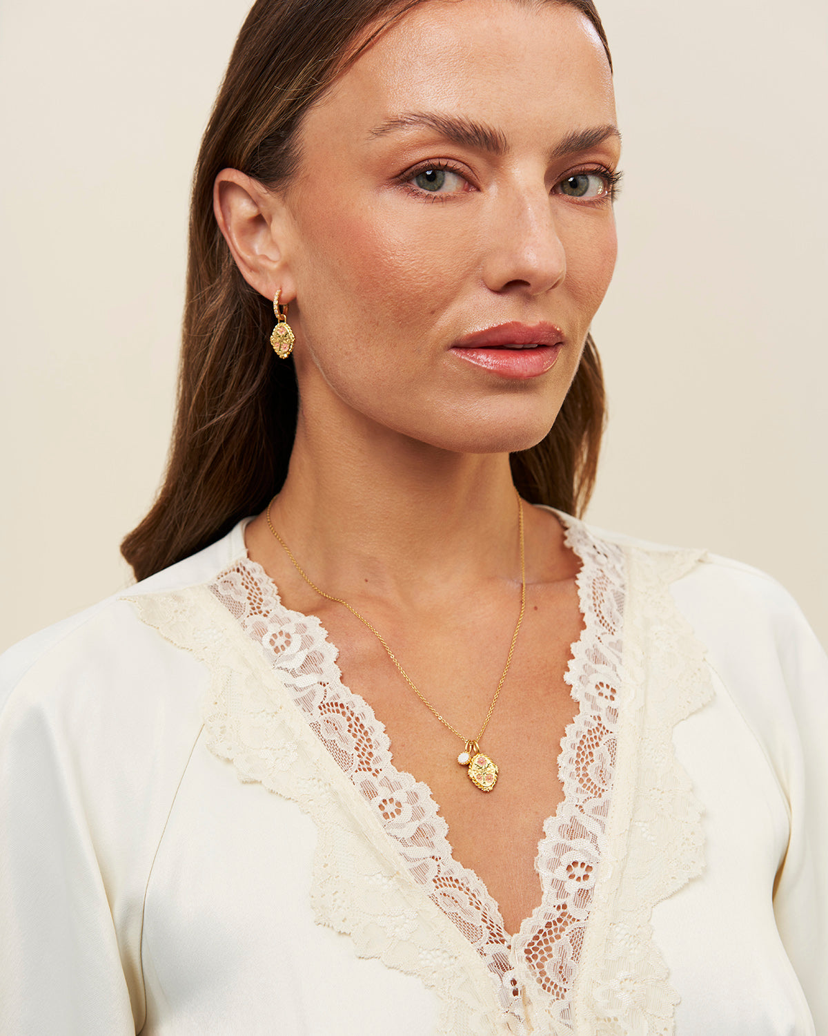 October Birthstone Cosmos Charm Necklace – model shot
