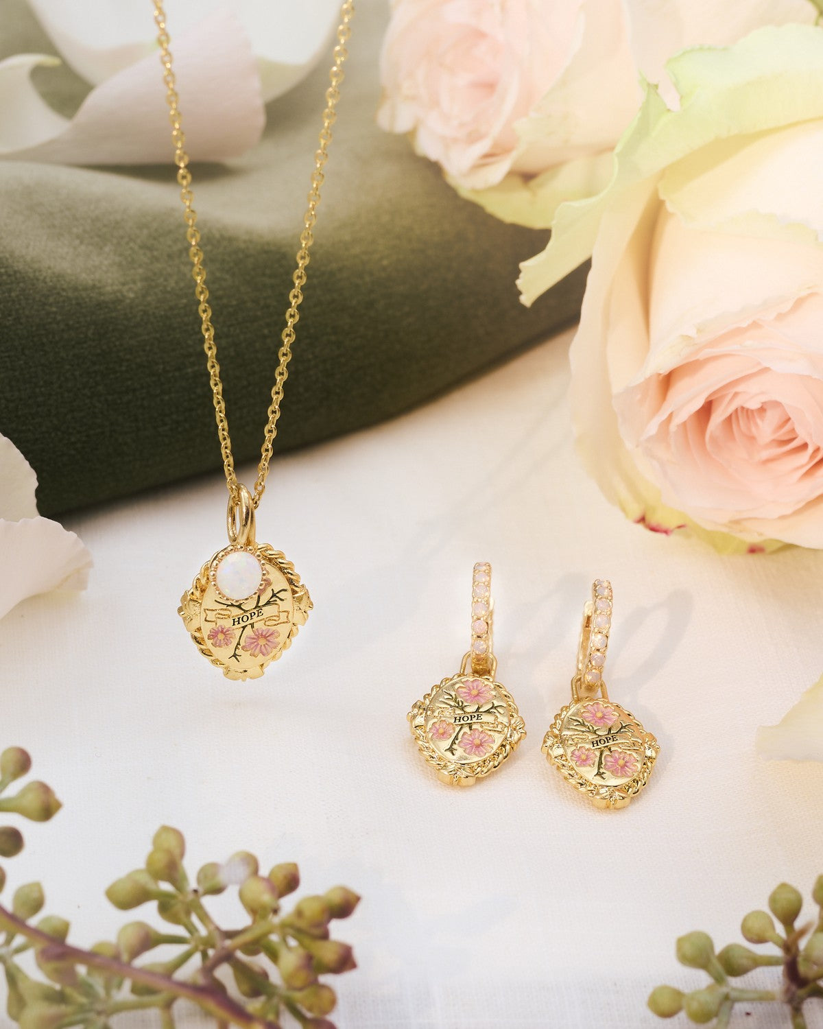 October Birthstone necklace and huggie earrings
