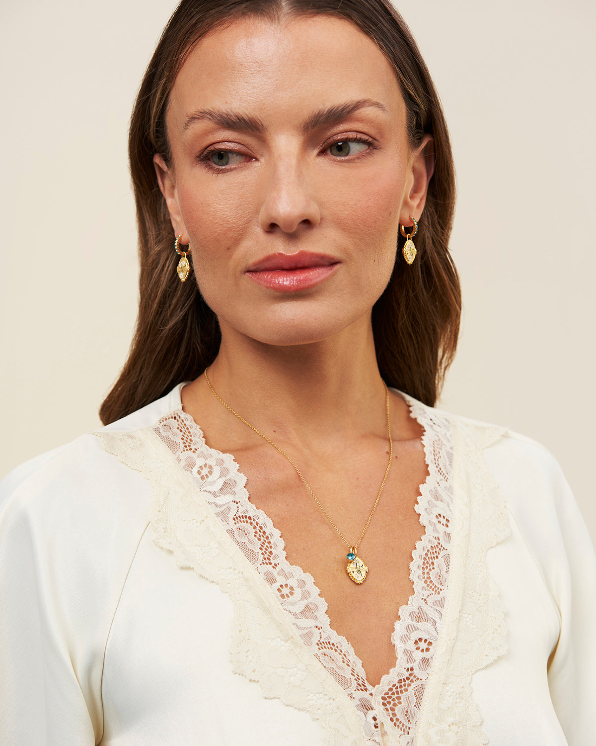 December Birthstone Narcissus Charm Necklace – model shot