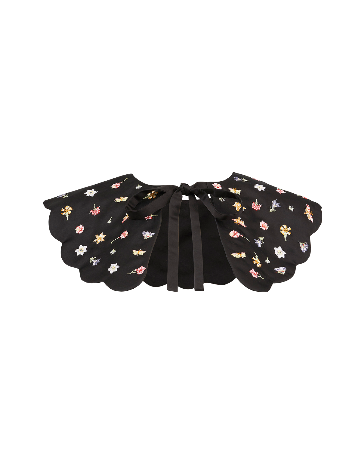 Floral Ditsy Black Satin Embroidered Collar