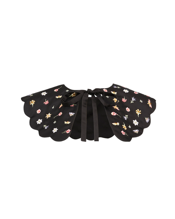 Floral Ditsy Black Satin Embroidered Collar