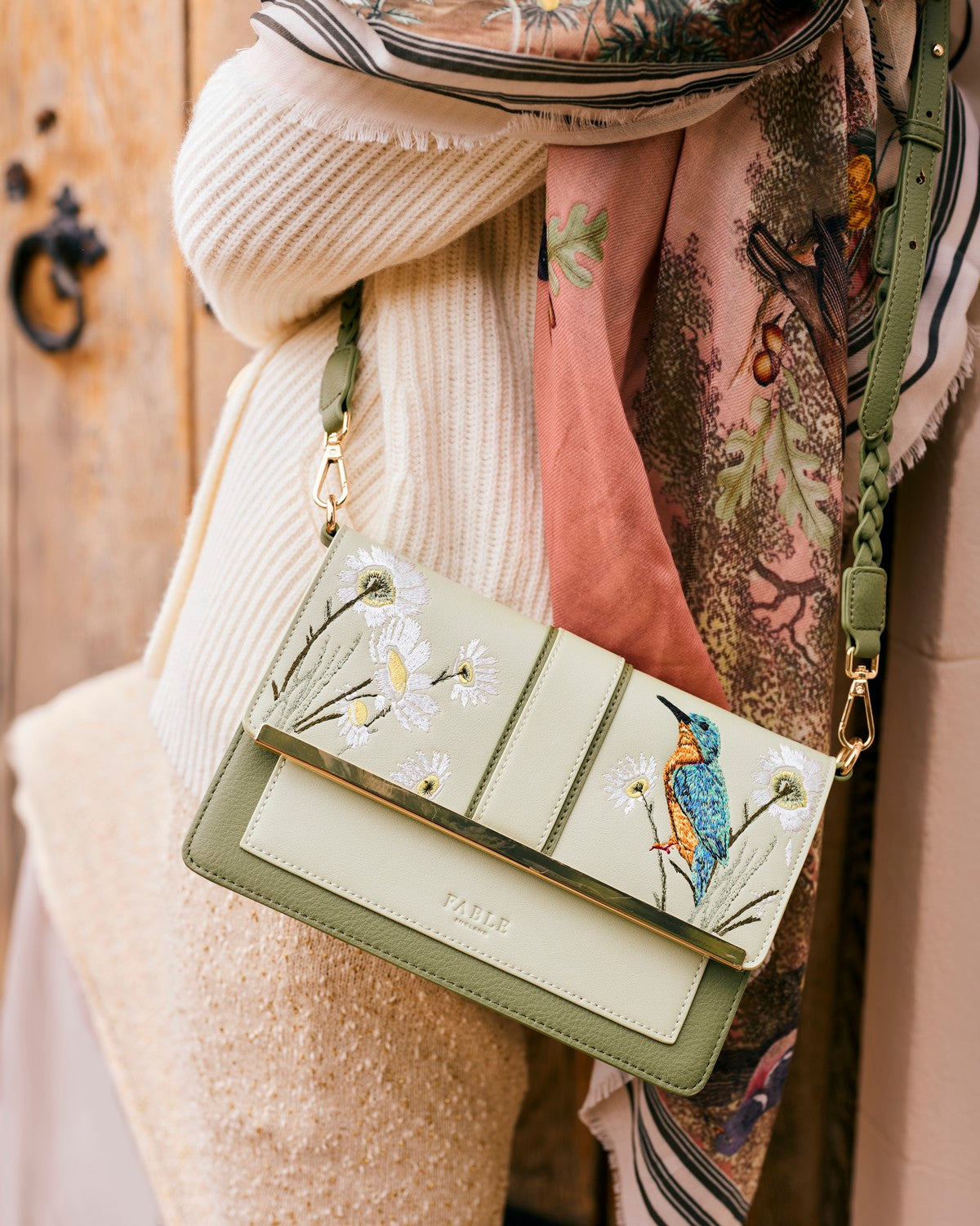 Embroidered Kingfisher Cross Body Bag styled