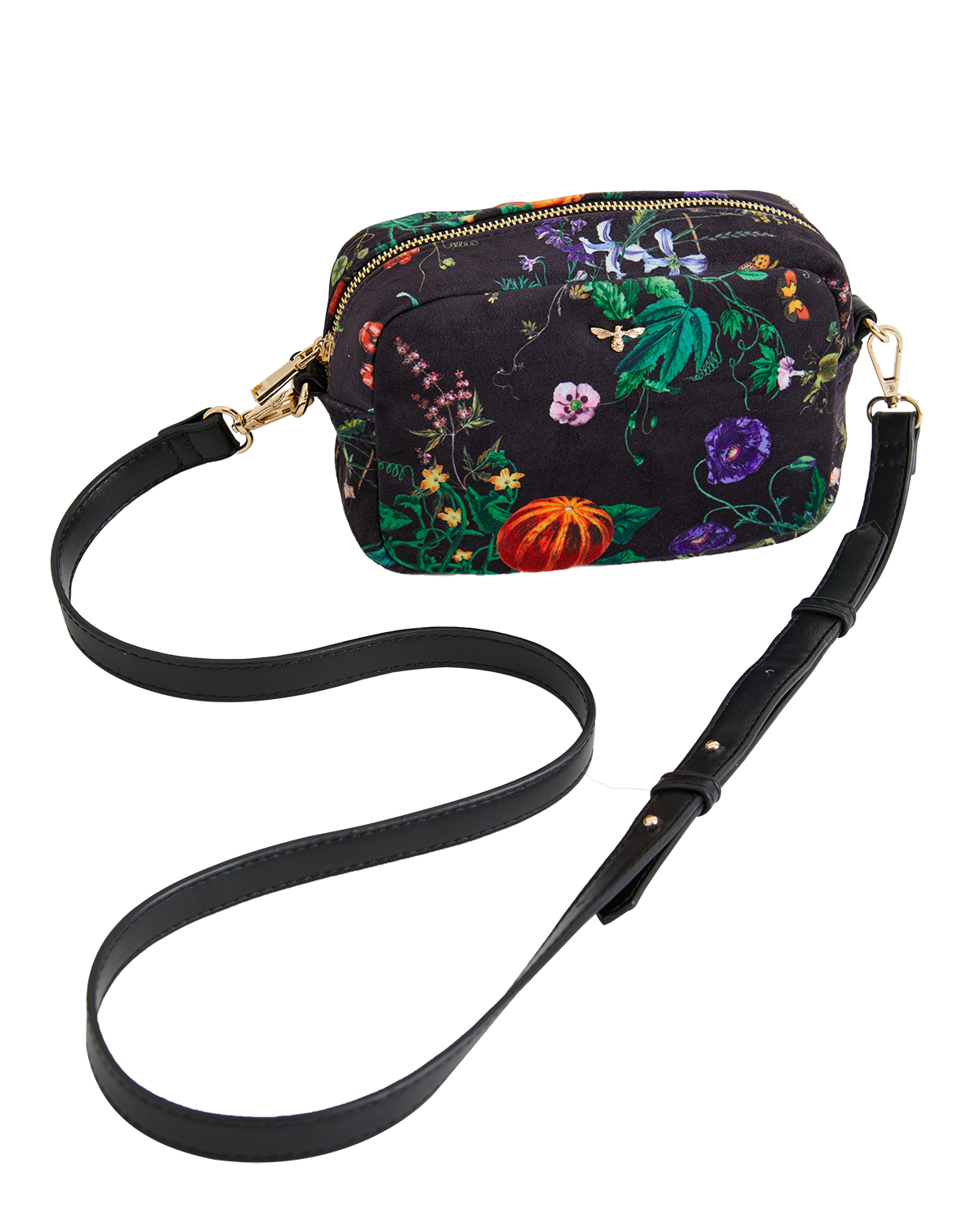 Botanical Pumpkin Velvet Camera Bag - Black