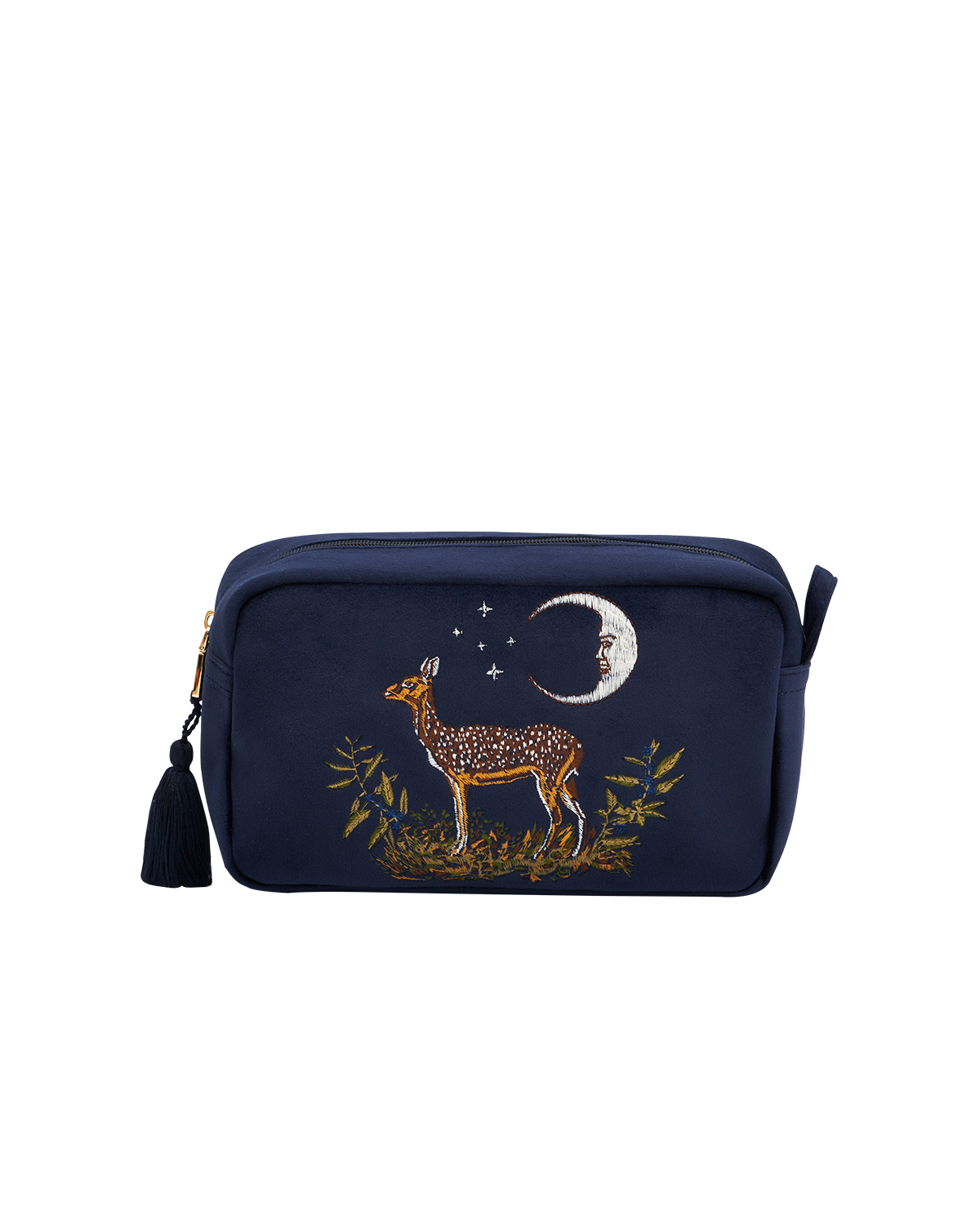Deer & Moon Embroidered Pouch Blueberry Velvet