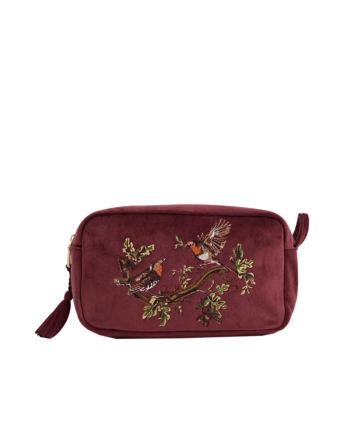 Robin Love Embroidered Pouch Redcurrant Velvet