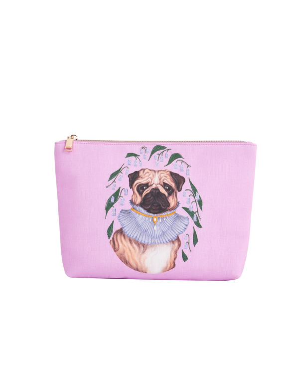 Catherine Rowe Pet Portraits Pug Pink Cotton Pouch