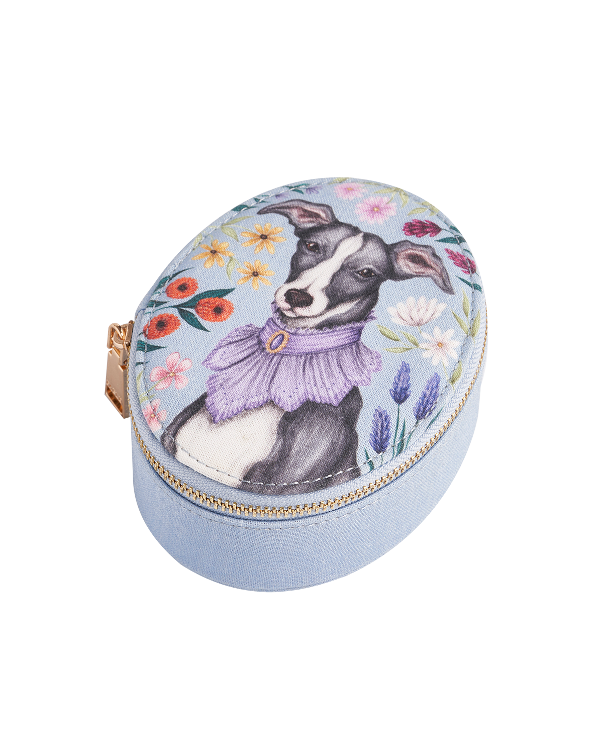 Catherine Rowe Pet Portraits Whippet Blue Oval Jewellery Box