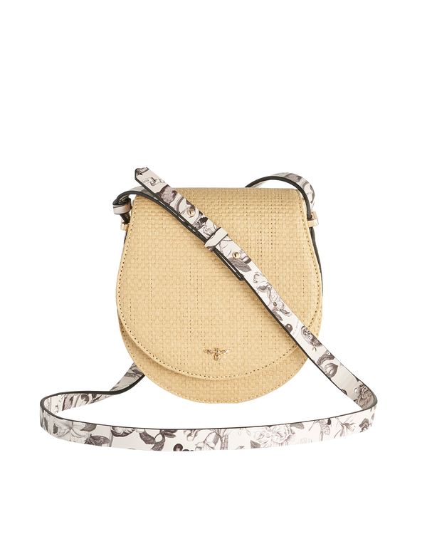 Tree Of Life Monochrome Raffia Saddle Bag