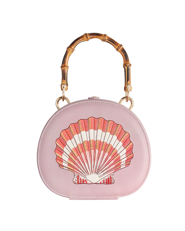 Embroiderd Shell Lilac Bamboo Top Handle Bag
