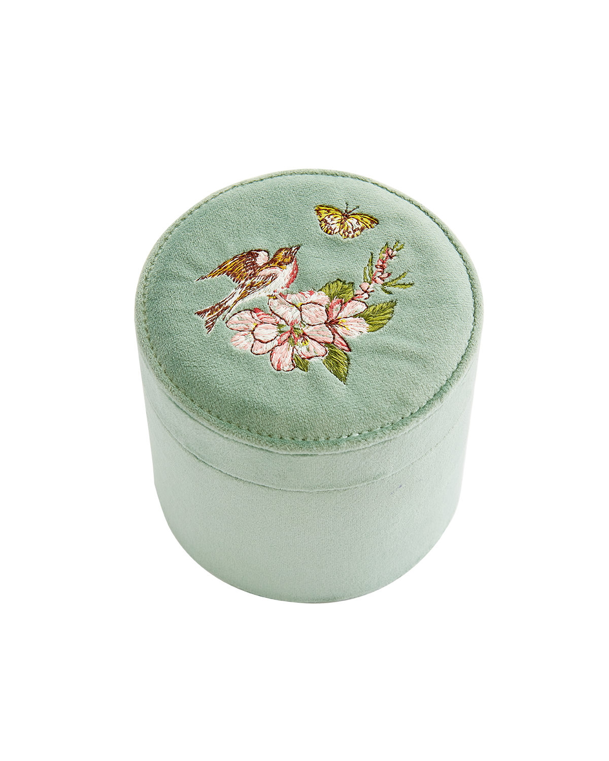 Morning Song Bird Embroidered Round Jewellery Box