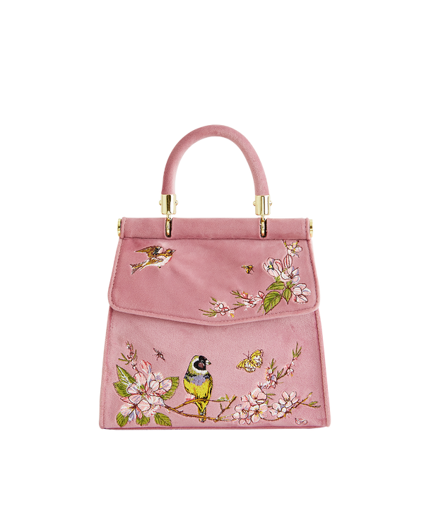 Morning Song Bird Embroidered Mini Pink Tote